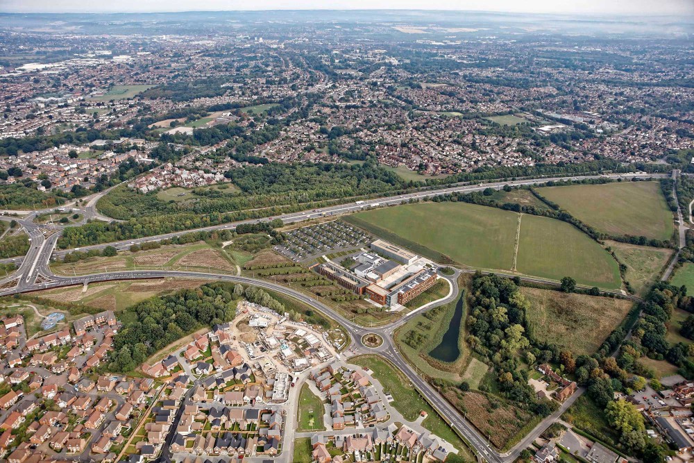 aerial elevated architectural photomontage of thames valley science park in reading