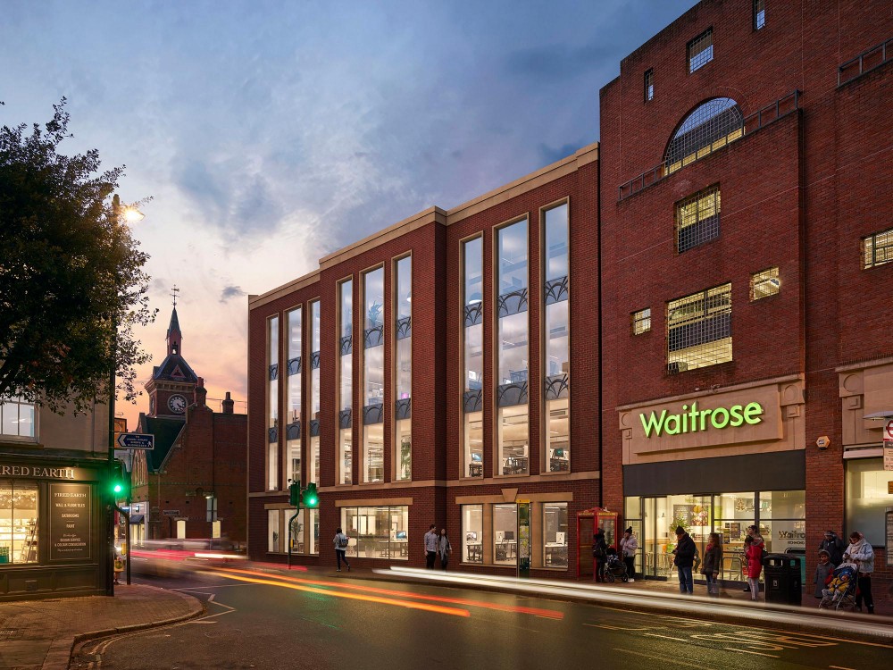 architectural exterior dusk CGI of frame works in richmond london