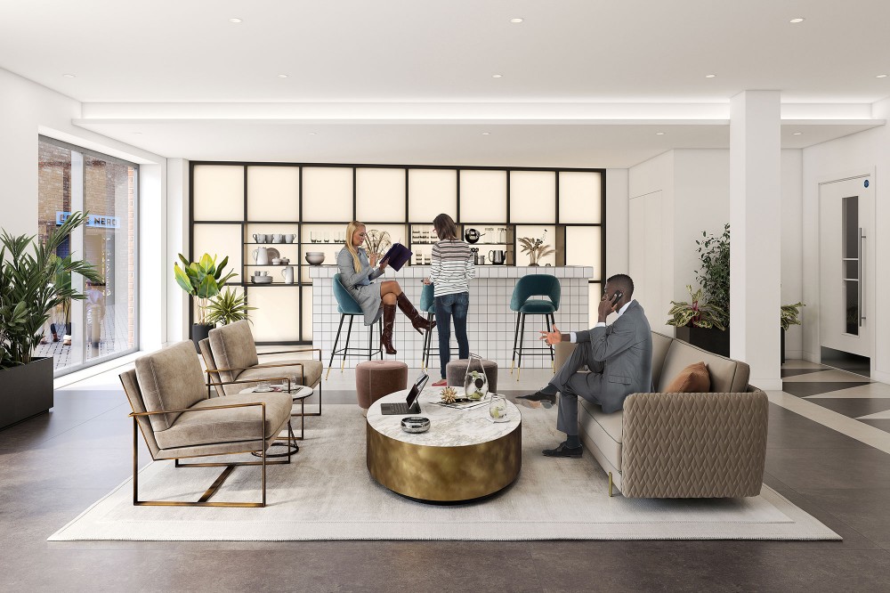 architectural interior marketing CGI of frame works reception in richmond london